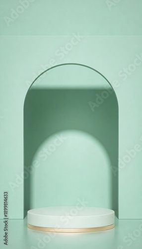 Wallpaper Mural Elegant Mint Green Archway Backdrop with Circular White and Gold Podium for Premium Product Showcase Torontodigital.ca