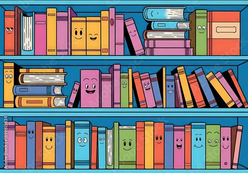 Wallpaper Mural Colorful cartoon bookshelf with smiling books Torontodigital.ca