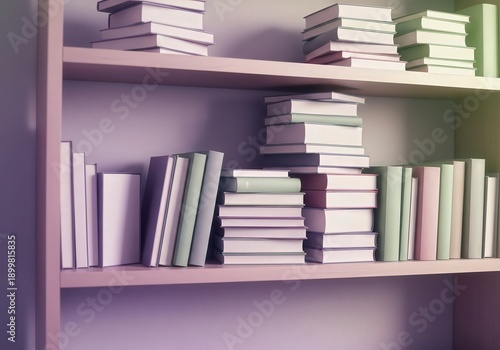 Wallpaper Mural Stacks of colorful books on modern bookshelves in pastel hues Torontodigital.ca