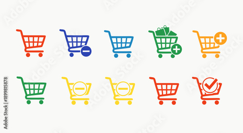 Colorful Shopping Carts Icons Set