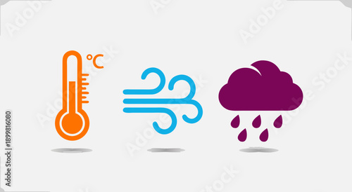 Weather Icons Set: Temperature, Wind, Rain