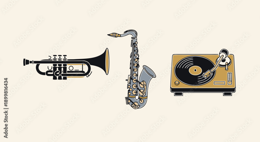 Naklejka premium Vintage Music Instruments