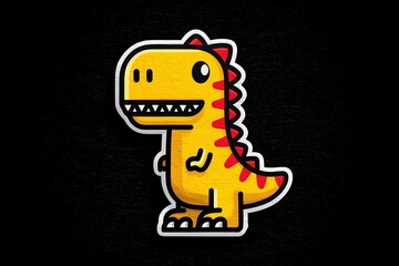 Cute cartoon yellow dinosaur with red spikes on black image photo