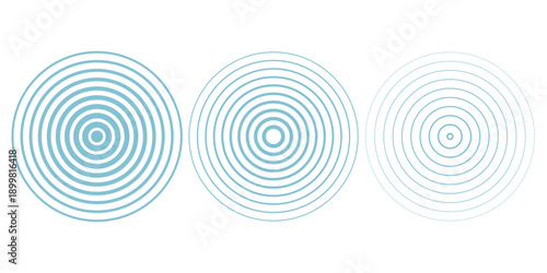 Concentric ripple circles set. Seismic Earthquake alert radar. Radial signal, sonar wave, soundwave rings. touch effect or pulse