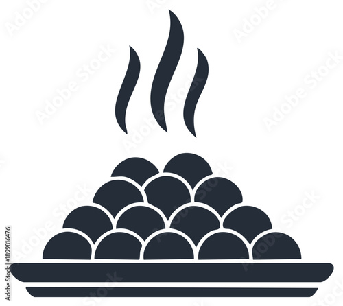 Steaming spherical food arranged on a platter, culinary concept illustration.