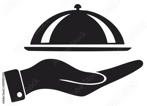 Hand Presenting a Covered Silver Platter Food Delivery Service Invitation