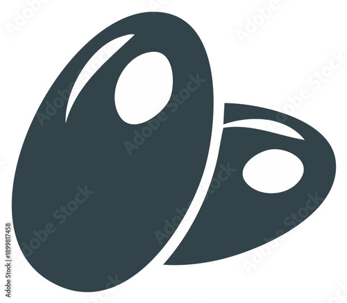 Minimalist vector graphic icon of two dark shiny coffee beans or seeds for food and drink