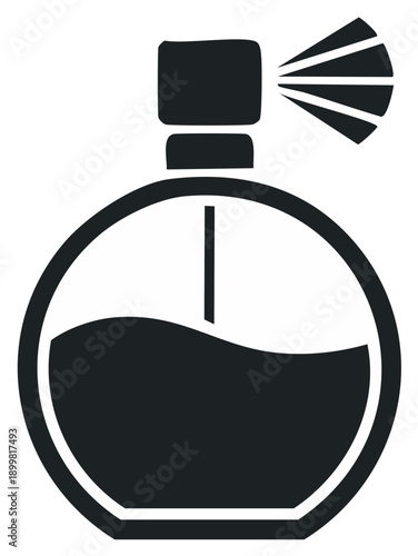 Flat design vector icon of a fragrance bottle spraying perfume or cologne