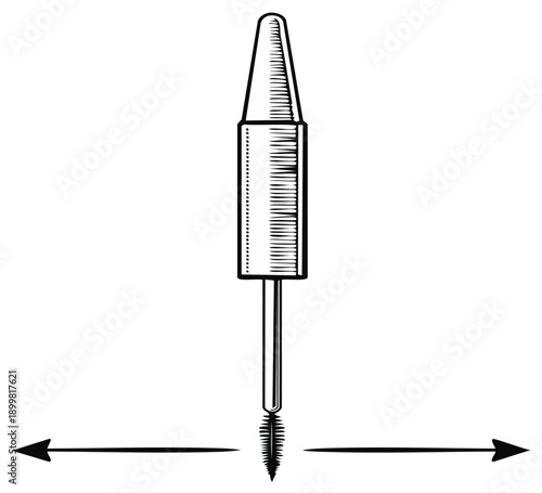 Eyelash serum applicator drawing used for enhancing eye lashes and improving eye beauty and care. Black and white illustration style vector.