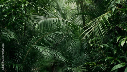 Lush Green Plants Fill a Tropical Garden With Diverse Textures and Shapes Dur...