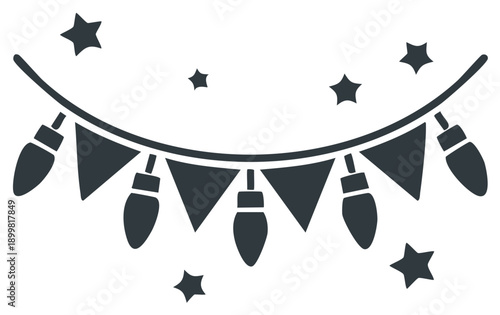 Hanging Bunting Flags and Festive String Lights with Stars Decoration for Celebrations