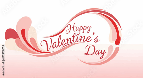 Happy Valentine's Day greeting with abstract swooshes and soft pink tones