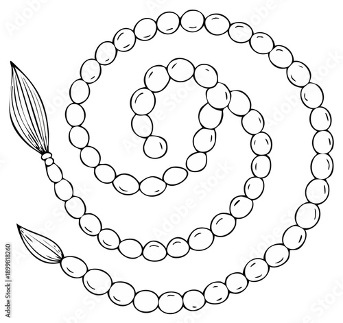 Hand-drawn Spiral of Oval Beads with Tassels on White