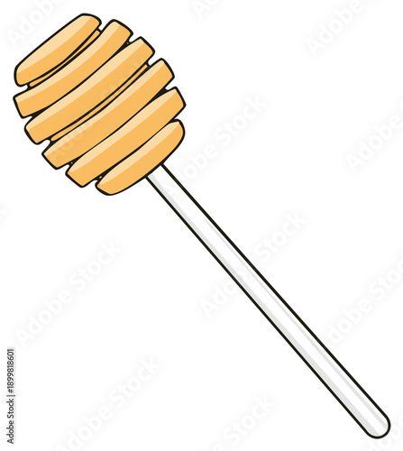 Cartoon honey dipper stick vector illustration. Wooden spoon for sweet golden honey.