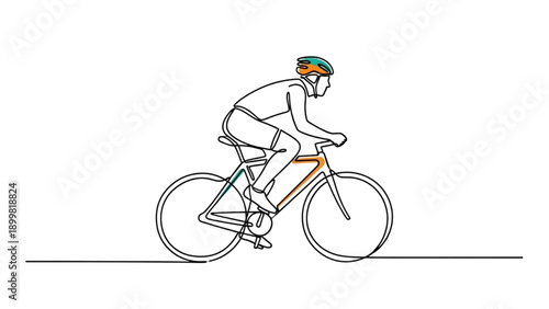 Cyclist riding a bicycle on a flat road from a side view