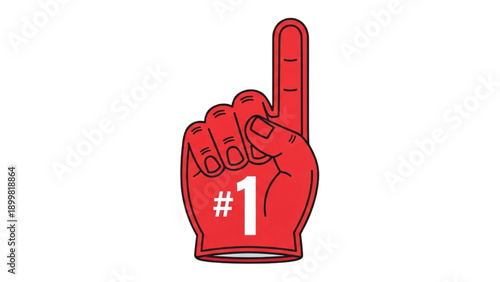 A red foam hand with the number one gesture and #1 text on a white background illustration