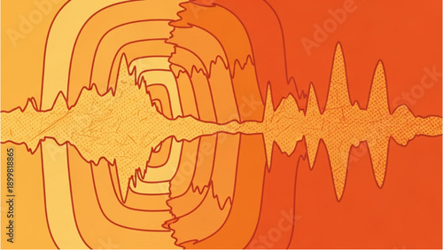 Vibrant orange sound wave pattern illustration showcasing rhythmic motion and energy in a dynamic graphic design