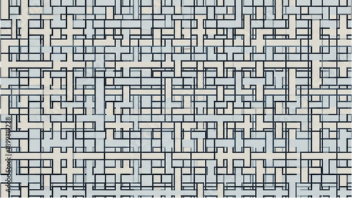 Complex geometric pattern of interconnected lines and shapes forming a maze-like design from a top-down viewpoint