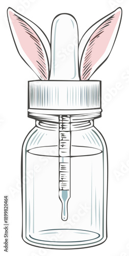 Whimsical dropper bottle with playful bunny ears cap symbolizing ethical cruelty free testing