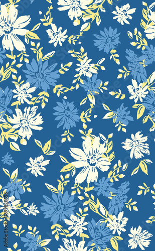 seamless blue background floral print textured floral connecting print pattern pattern for summer season 