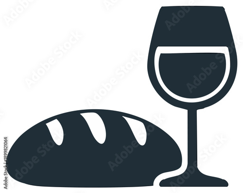 Sacrament symbols stylized: Bread loaf and wine goblet for communion service illustration