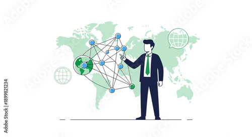 Global business connections illustration concept of international networking technology  man