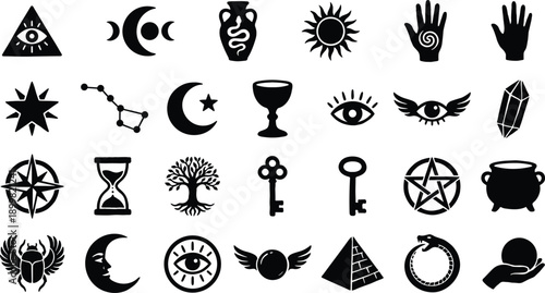 Mystical and celestial vector icons, magic symbols and esoteric elements