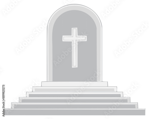 Archway Tombstone with Christian Cross and Steps Memorial Monument