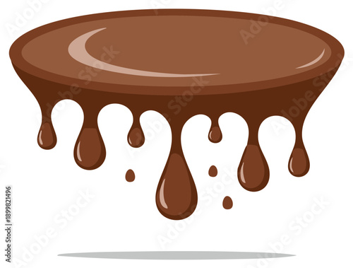 Vector illustration of dripping brown chocolate with liquid drips, drops, and flowing elements.