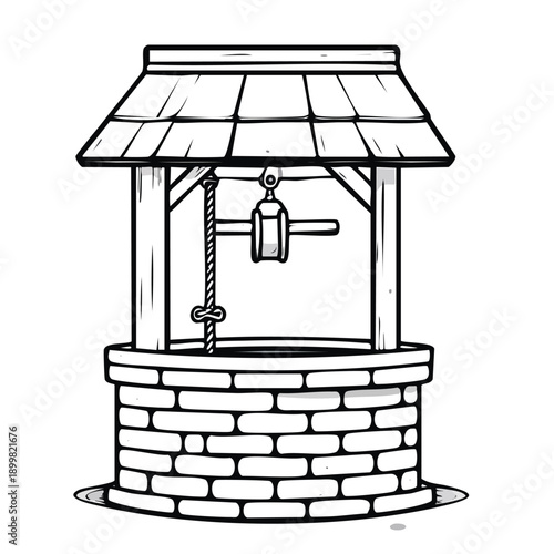 A well with a bucket and rope in a rural setting