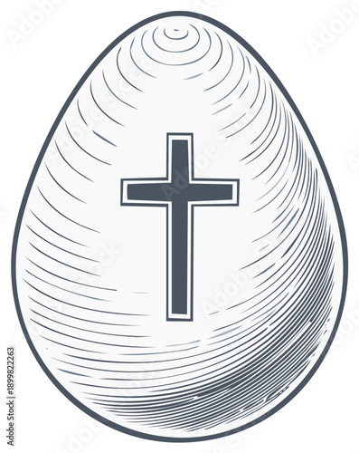 Easter Egg with Christian Cross Engraved Illustration