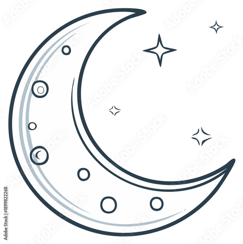 Crescent Moon with Starry Night Sky Illustration Celestial Lunar Design Elegant Graphic for Wall Art and Creative Projects