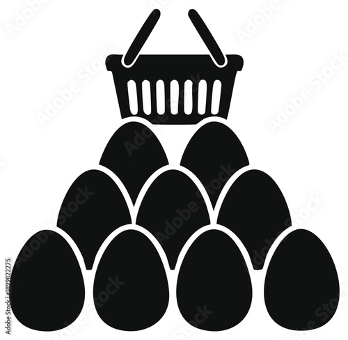 Shopping Basket with Stack of Eggs Icon for Grocery and Food Purchase