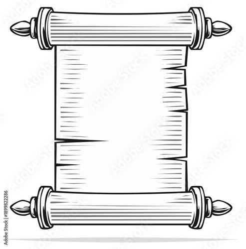 Ancient Scroll with Decorative Ends and Lined Paper for Text and Copy Space