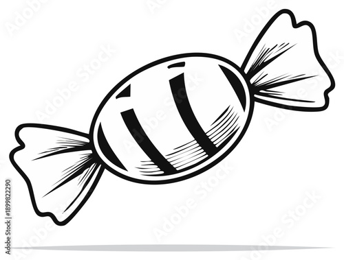 Illustration of a wrapped candy sweet drawing with a striped design on white