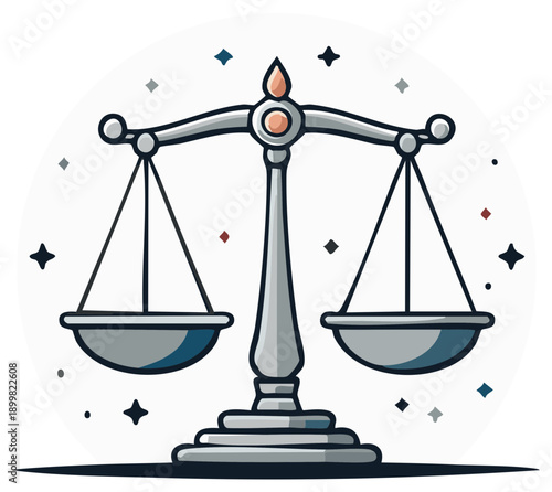 Stylized illustration of balance scales, justice symbol, fairness concept