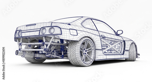 Detailed Wireframe Rendering of a Sports Car Rear View.