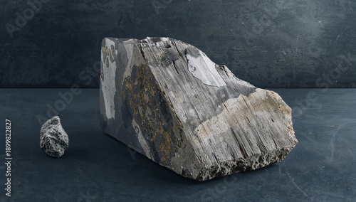 Large Rock With Rough Texture and Smaller Stone Beside It on a Dark Backgroun...