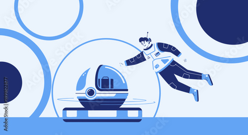Illustration of an astronaut accessing a futuristic transportation pod in space