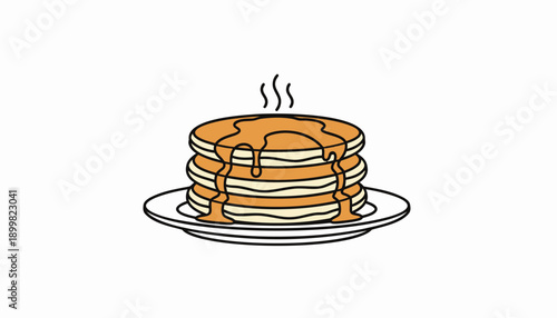 Vector illustration of stacked pancakes with syrup on a plate, for breakfast or brunch menu, Isolated on transparent background, png