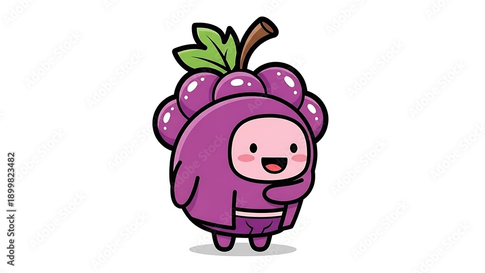 Fototapeta premium Cartoon Grape Character Illustration on White.