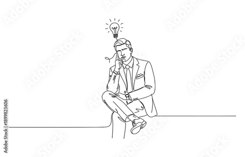 Continuous one line art of a man thinking hard.