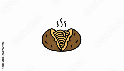 Vector illustration of a toasted croissant with melted chocolate filling and steam, for bakery or food branding, Isolated on transparent background, png
