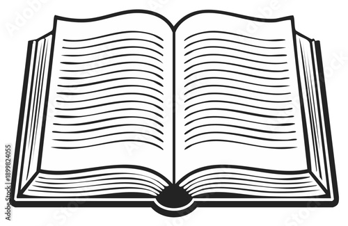 Open Book, Hand-Drawn Black and White Illustration. Education, Reading, Literature Concept