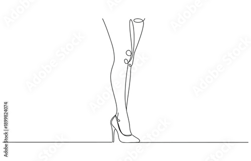 Continuous one line drawing of  Elegance female leg.