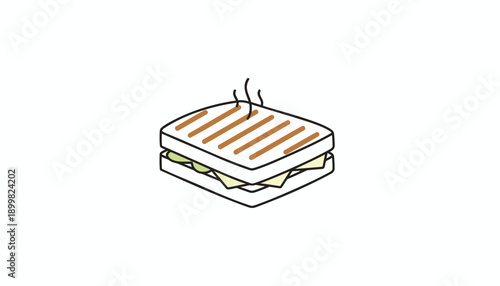 Grilled sandwich with melted cheese and steam, vector illustration for menu or food blog, Isolated on transparent background, png