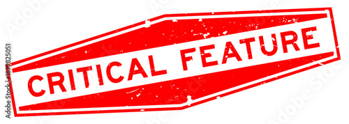 Grunge red critical feature word hexagon rubber seal stamp on white background