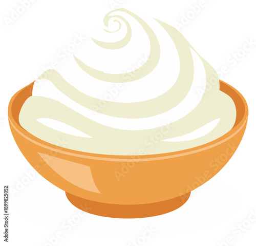 Bowl of Sweet Creamy Whipped Topping Dessert in an Orange Bowl for Design
