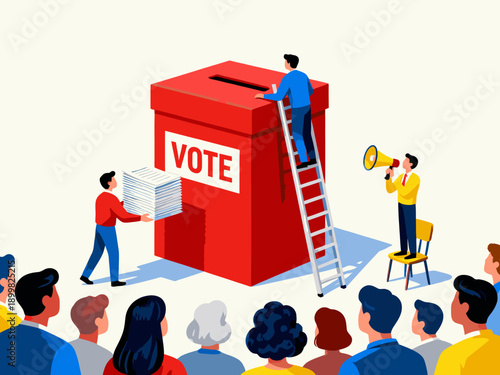 Election and Voting Process with Ballot Box and People