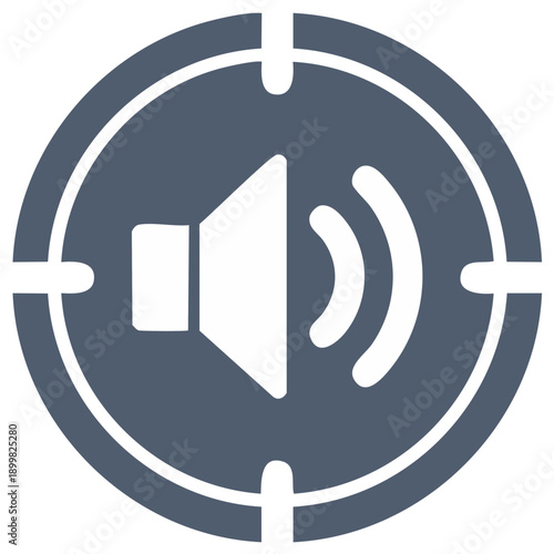 Sound icon with volume waves in grey target circle - Speaker level symbol